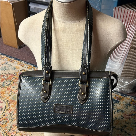 DOONEY & BOURKE Blue/Yellow/Black Leather Cabrio Top Zip Shoulder Made in USA - Picture 1 of 14